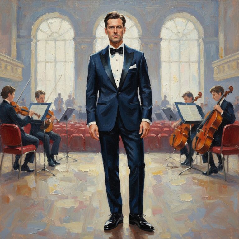 Głęboki granat elegancji – garnitur wieczorowy na wyrafinowany wieczór w filharmonii