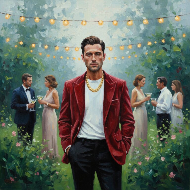 Stylowa czerwona marynarka z aksamitu – odważny look na imprezę w ogrodzie