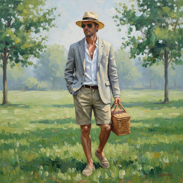 Letni piknik w parku – stylizacja z jasnoszarą marynarką lnianą