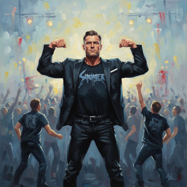 Czarna marynarka slim – rockowy look na koncert akcentujący umięśnioną sylwetkę