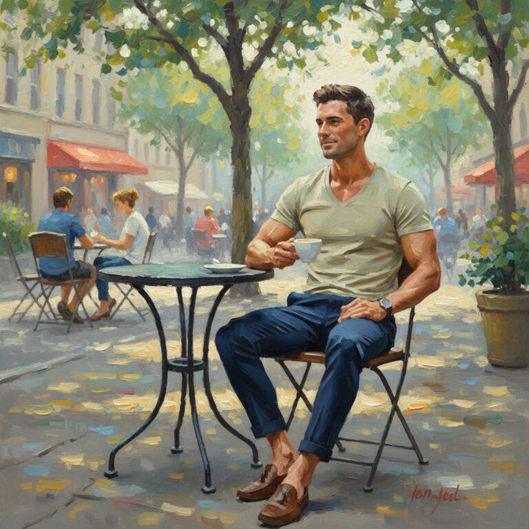 Stylowy casual na popołudniowe espresso – khaki koszulka z dekoltem V i wąskie spodnie