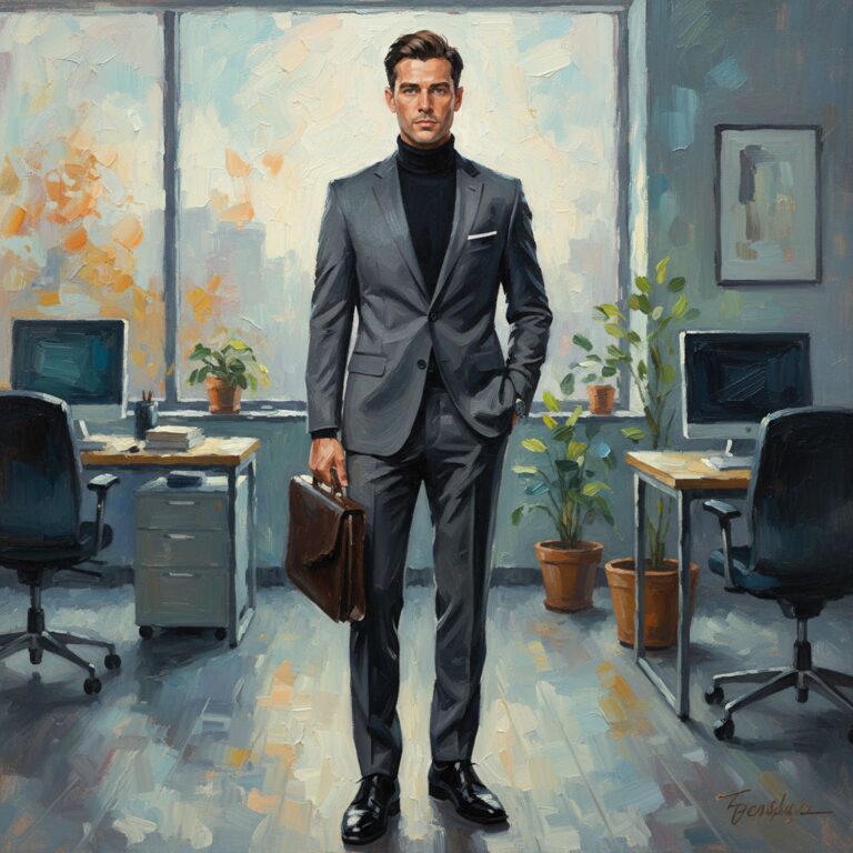 Elegancki garnitur grafitowy – codzienna stylizacja na chłodny dzień w biurze