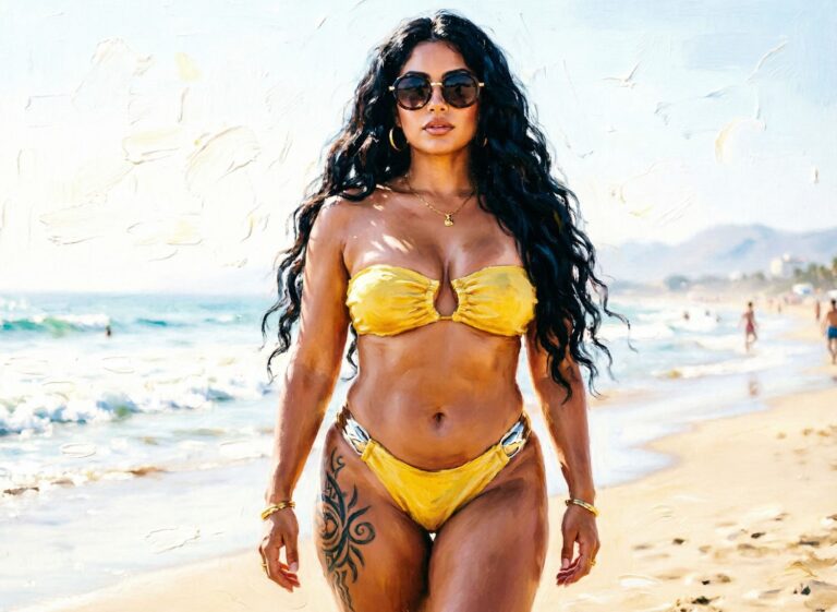 Asymetryczny monokini z kobaltowej lycry który odmienia proporcje figury australijskiej surferki